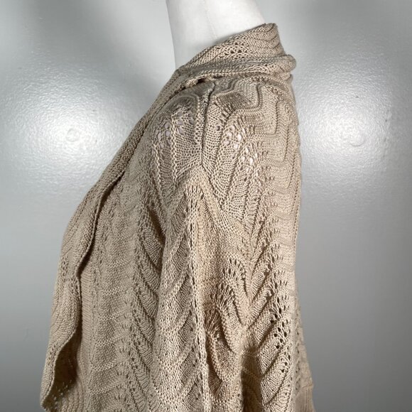 Joseph A Tan Shawl Collar Open Weave 3/4 Sleeve Cardigan Sweater XL - Picture 7 of 13